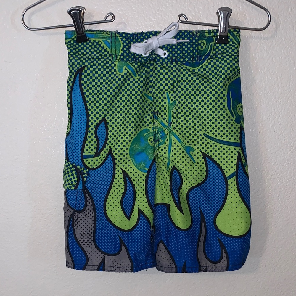 Joe Boxer Green and Blue Skull Print Swim Shorts Swim Trunks Boys 3T